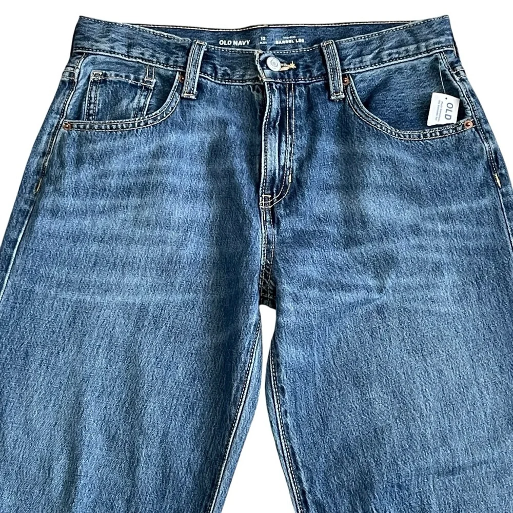 Old Navy  Baggy Barrel Leg Jeans Girls Size 12 Plus Medium Wash Raw Hem